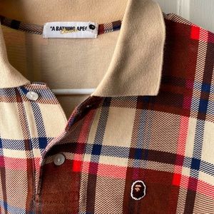 100% AUTHENTIC BAPE Bathing Ape Plaid Polo 🦍